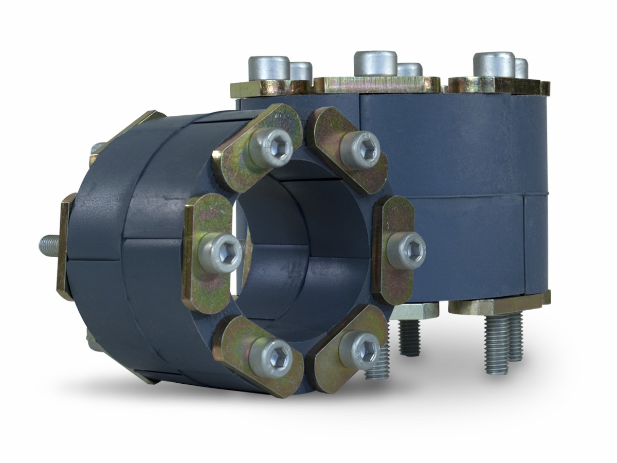 LINK-SEAL® Modular Pipe Sealing System, Model FD, Size 475, Silicone (Grey), with Zinc Dichromate Plated Steel Pressure Plate, Zinc Plated Carbon Steel Hardware, Fire Safe